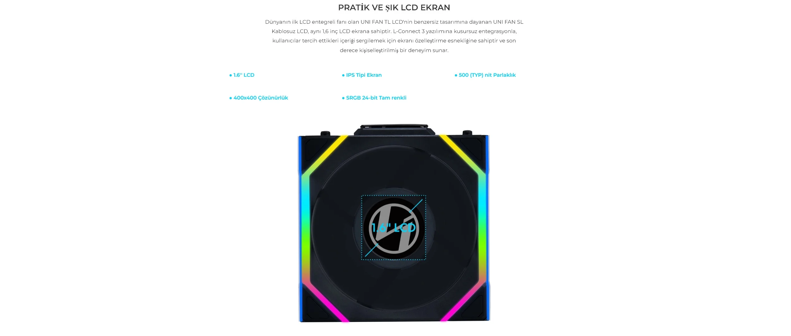 Lian Li UNI FAN REVERSE SL WIRELESS LCD 1x120mm Beyaz Kasa Fanı (G99.12RSLLCD1W1W.00)