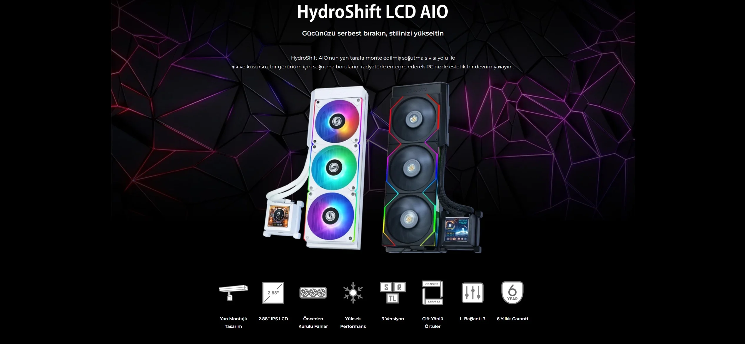 Lian Li Hydro-Shift LCD 360 Beyaz İşlemci Sıvı Soğutma FANSIZ
