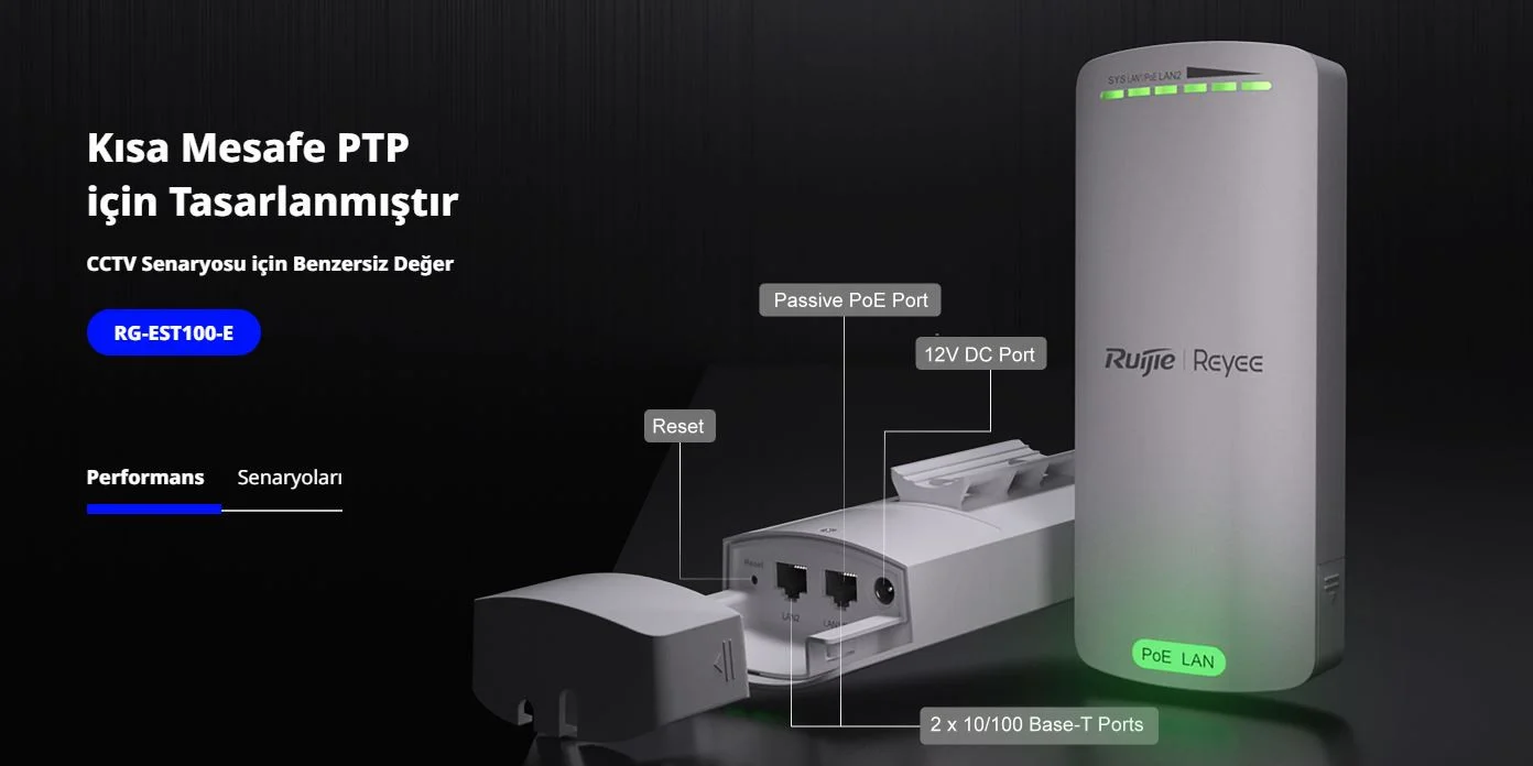 Ruijie-Reyee RG-EST100-E 2.4 GHz Dual-Stream (Çift Akış) 500m Kablosuz Köprü