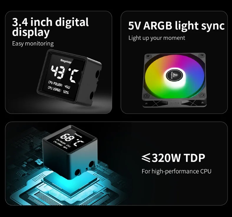 Segotep BeAced 360 ARGB Siyah Sıvı İşlemci Soğutucusu (AM5 ve LGA1700 Uyumlu)