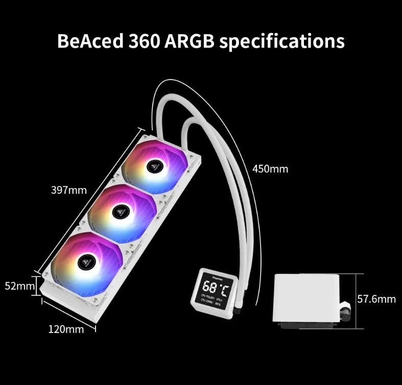 Segotep BeAced 360 ARGB Siyah Sıvı İşlemci Soğutucusu (AM5 ve LGA1700 Uyumlu)