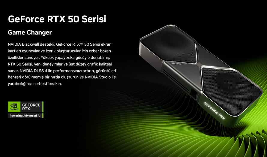 NVIDIA GeForce RTX 50 Serisi tanıtım görseli, üstün performans vurgusu