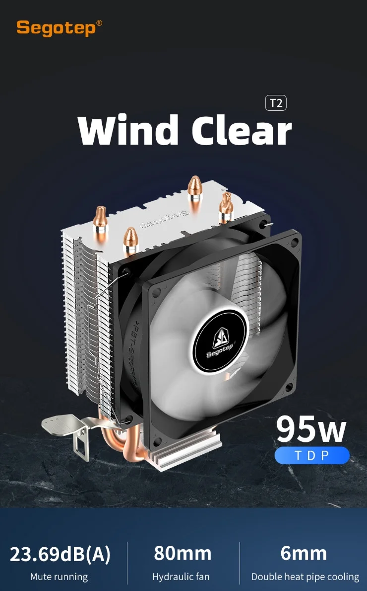 Segotep Wind Clear T2 Siyah 80mm Kule Tipi İşlemci Soğutucu (AM4/AM5 1200p/1700P Uyumlu)