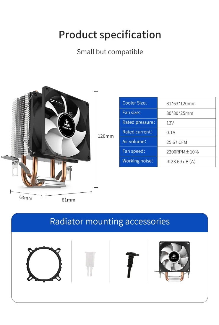 Segotep Wind Clear T2 Siyah 80mm Kule Tipi İşlemci Soğutucu (AM4/AM5 1200p/1700P Uyumlu)