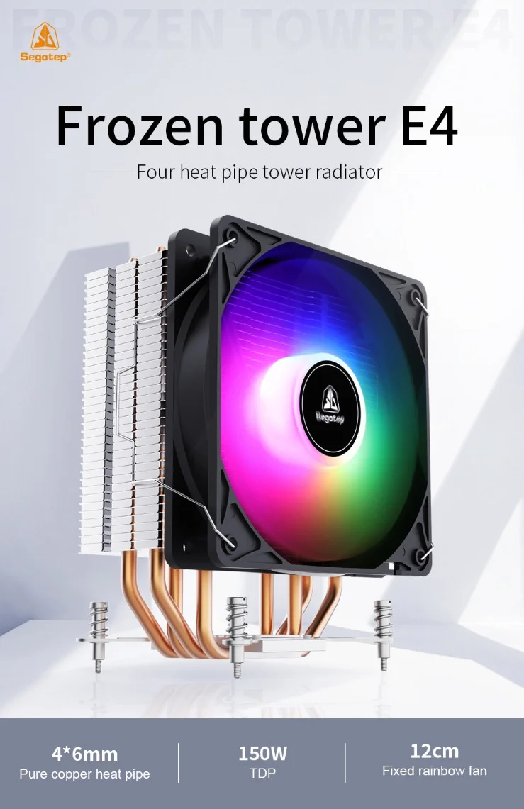 Segotep Frozen Tower E4 Siyah 120mm Kule Tipi İşlemci Soğutucu (AM4/AM5-1200p/1700p Uyumlu)