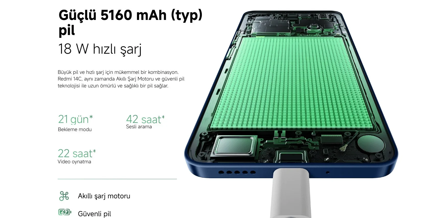 Xiaomi Redmi 14C 256GB 8GB RAM Yeşil Cep Telefonu