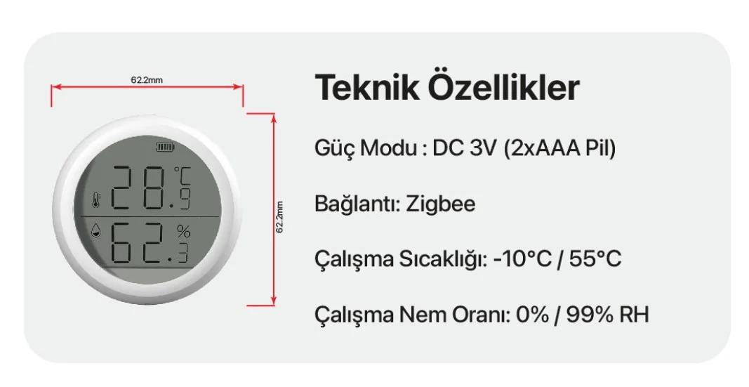 Xenon Smart X7608 Zigbee Sıcaklık ve Nem Ölçer Termometre