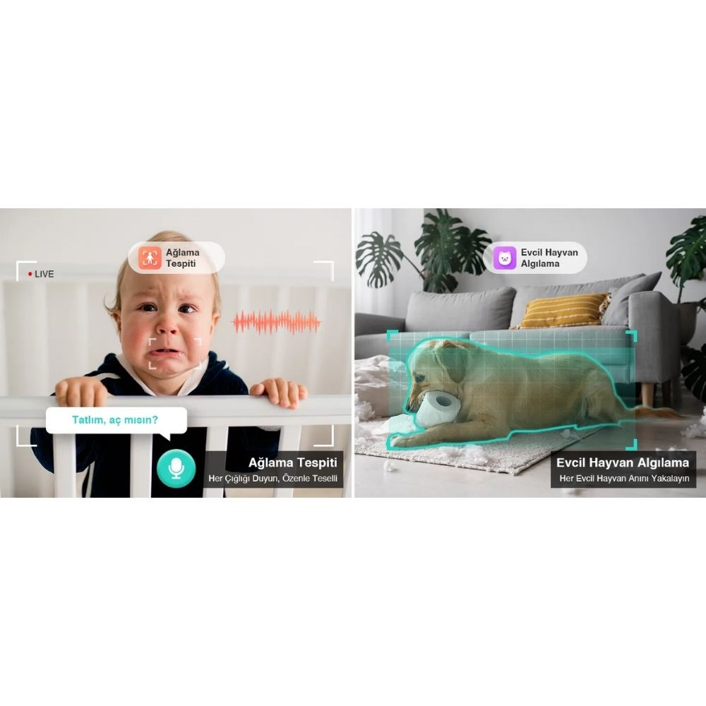 Botslab +360 C221 PRO Akıllı Güvenlik Kamerası Bebek Monitörü Evcil Hayvan Kamerası İç Mekan Kamerası