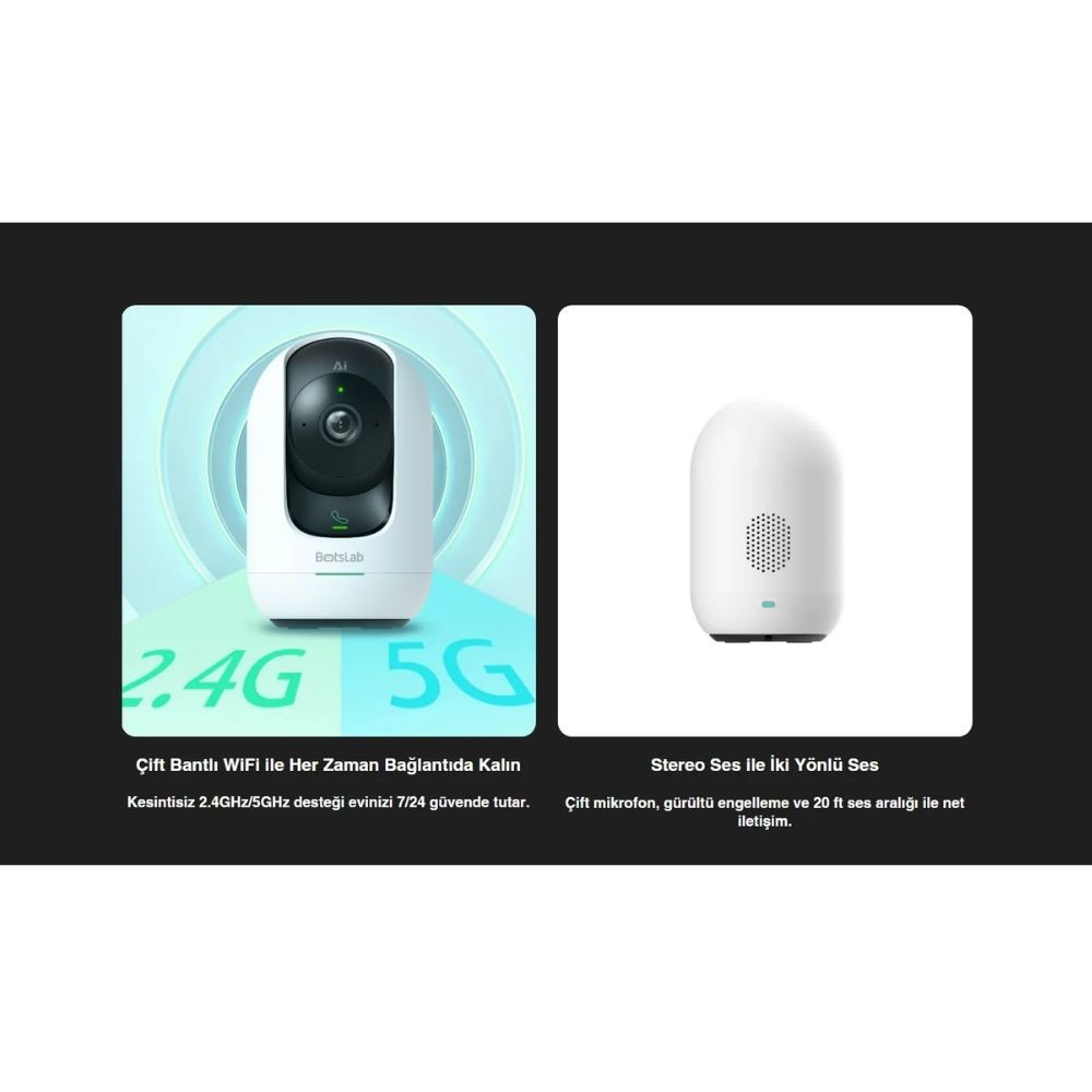 Botslab +360 C221 PRO Akıllı Güvenlik Kamerası Bebek Monitörü Evcil Hayvan Kamerası İç Mekan Kamerası