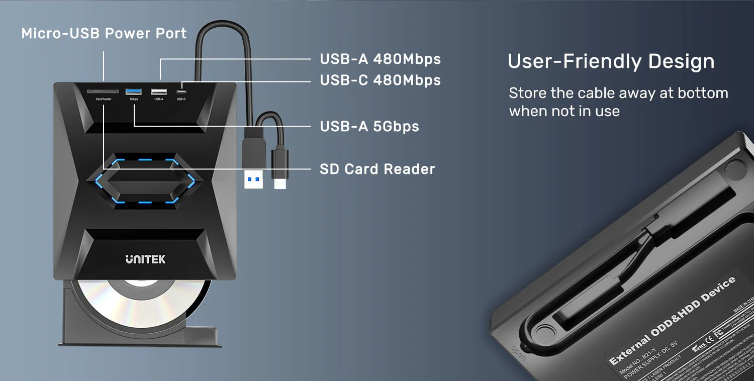 Unitek HARİCİ DVD-RW TYPE-C/A+5in1 DOCKING STATION T1037A01