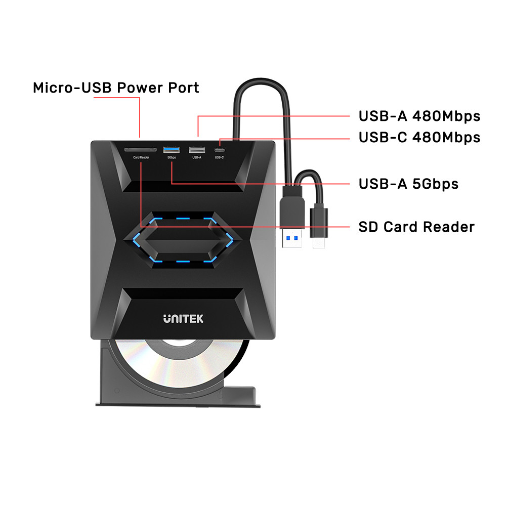 Unitek HARİCİ DVD-RW TYPE-C/A+5in1 DOCKING STATION T1037A01