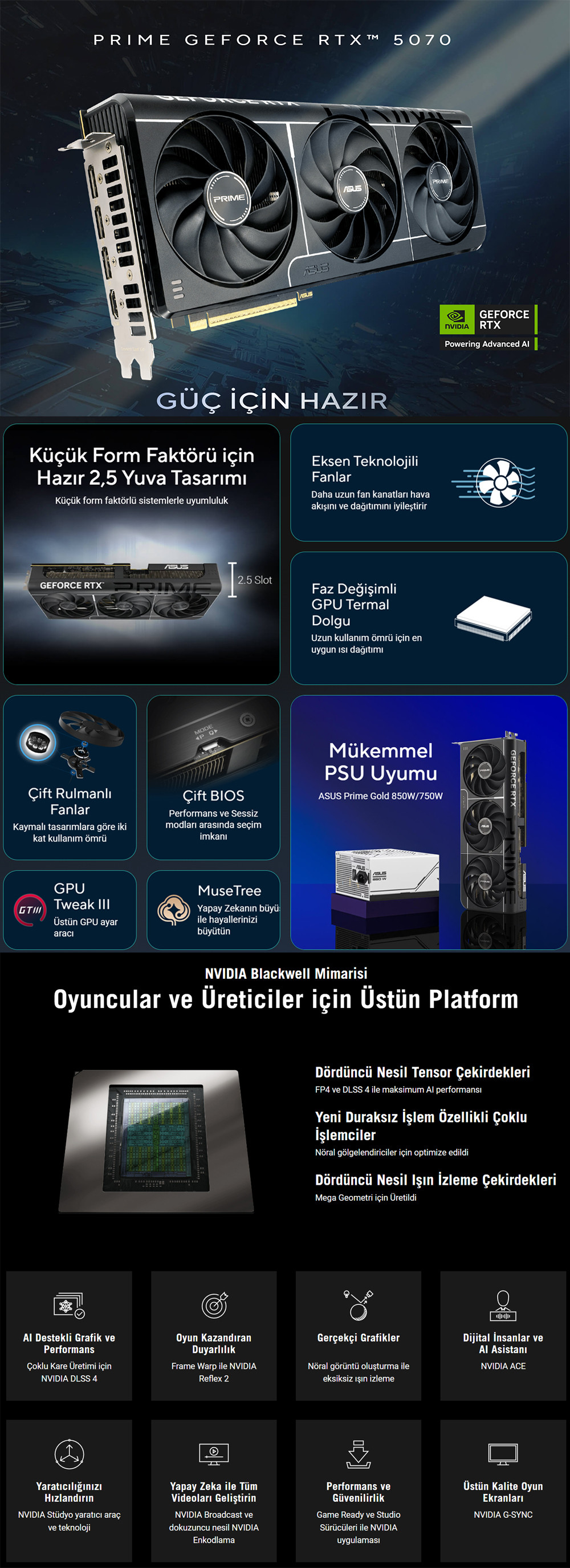 ASUS PRIME GeForce RTX 5070 PRIME-RTX5070-O12G 12GB GDDR7 OC Edition 192 Bit Gaming (Oyuncu) Ekran Kartı