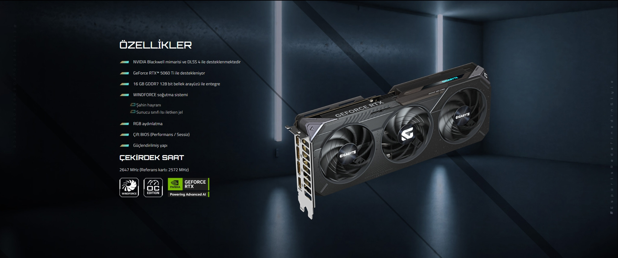 Gigabyte GeForce RTX 5060TI GAMING OC 16G GV-N506TGAMING OC-16GD GDDR7 128Bit Gaming Ekran Kartı