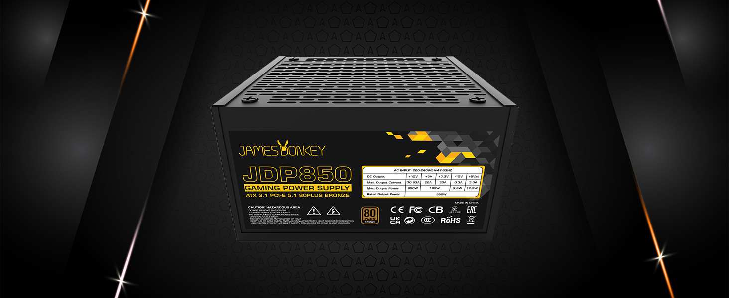 James Donkey JDP850 APFC 12CM 850W Bronze 80+ ATX 3.1 PCI-E 5.1 Power Supply