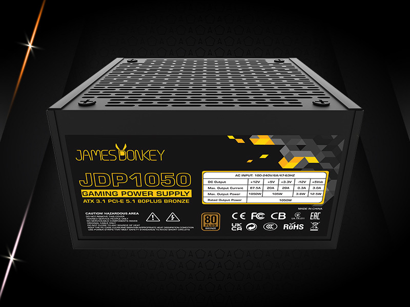 James Donkey JDP1050 APFC 12CM 1050W Bronze 80+ ATX 3.1 PCI-E 5.1 Power Supply
