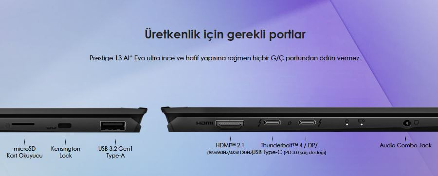 MSI NB PRESTIGE 13 AI+ EVO A2VMG-043TR ULTRA 9 288V 32GB LPDDR5X UMA 1TB SSD 13.3 OLED W11P GRI