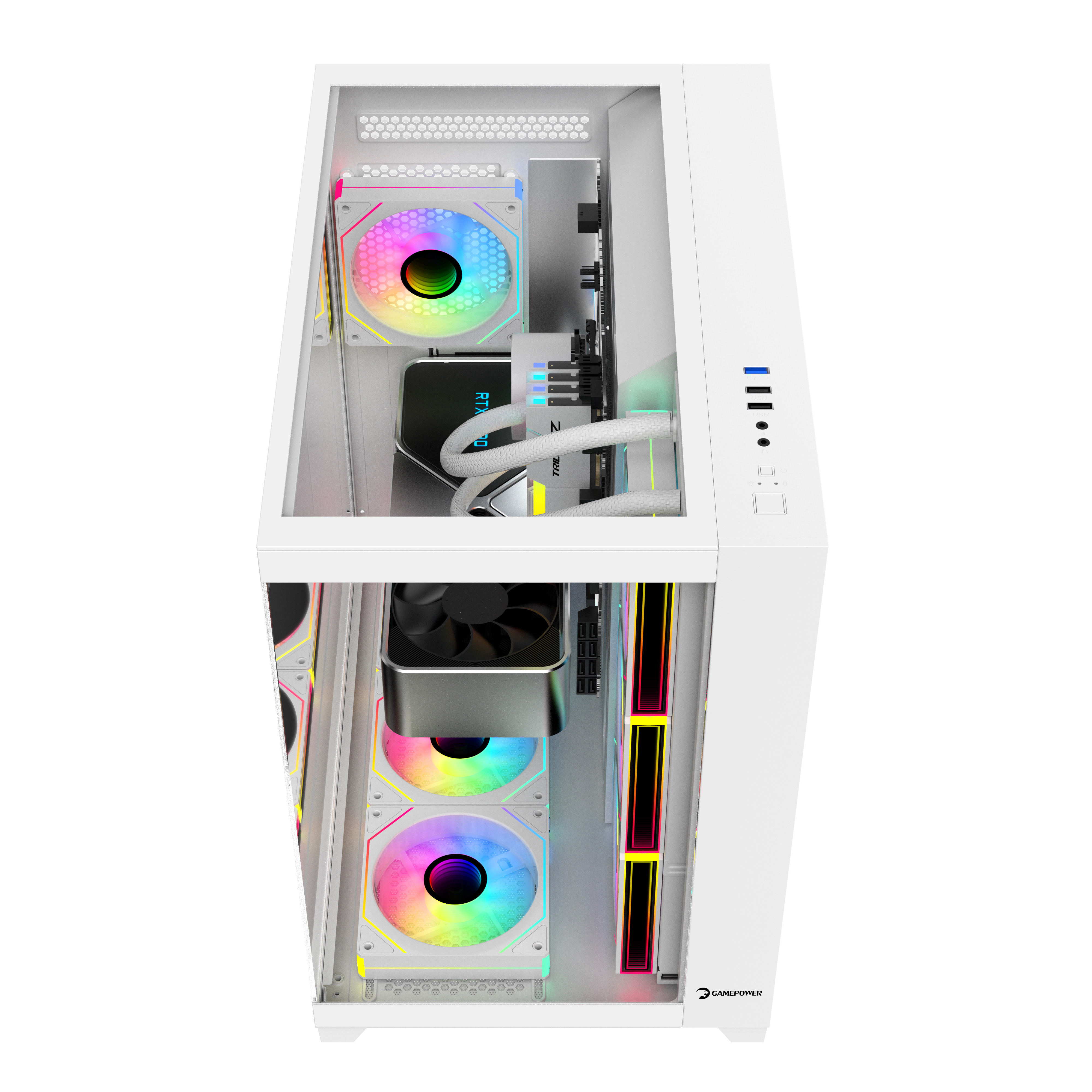 GamePower Warcry TopGlass  4xARGB Temperli Cam ATX Beyaz Gaming Kasa