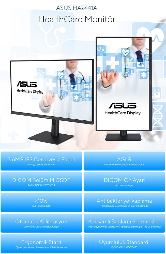 ASUS HA2441A 23.8″ 5ms 75Hz 2K QHD IPS HealthCare Monitör 