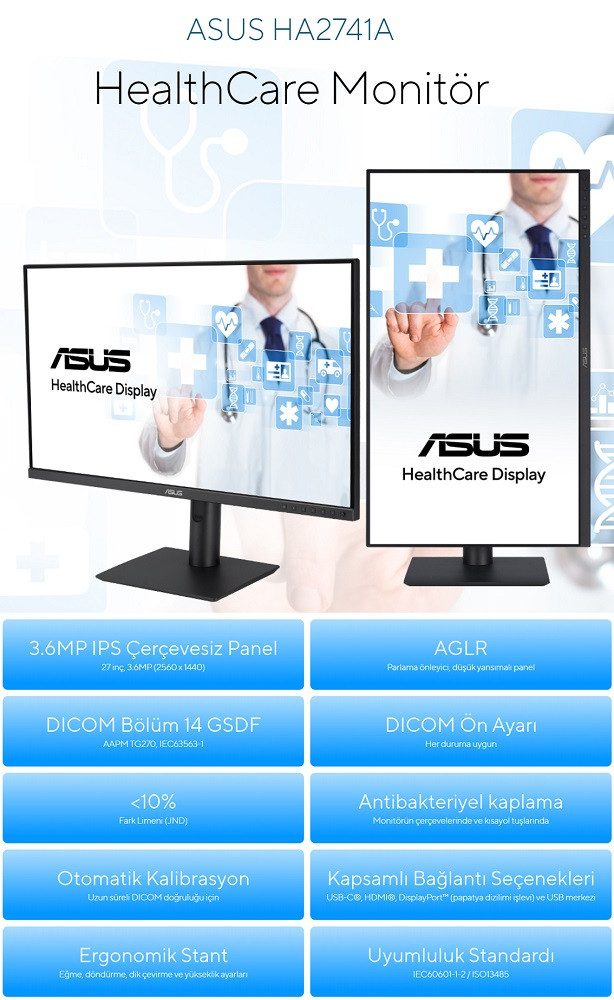 ASUS HA2741A  27″ 5ms 75Hz 2K QHD IPS HealthCare Monitör 