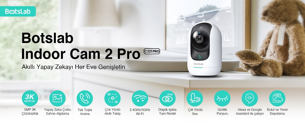 Botslab +360 C221 PRO 5MP 3K Çözünürlük 360° Akıllı Gece Görüşlü Wi-Fi Güvenlik Kamerası