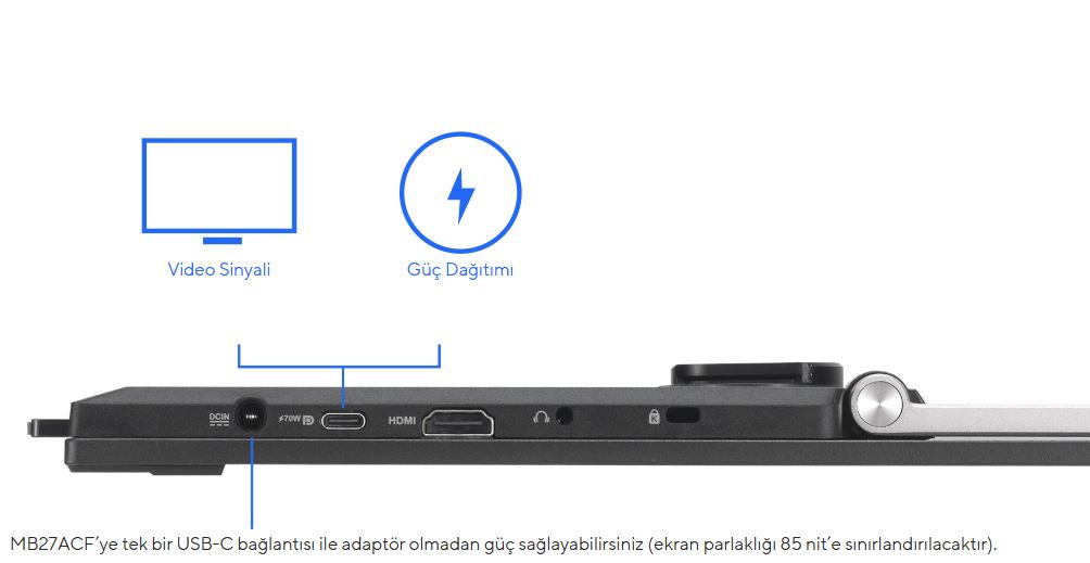 ASUS ZenScreen MB27ACF 27″ 5ms 100Hz 2K QHD IPS Taşınabilir Monitör