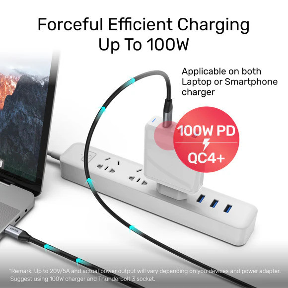 Unitek Type-C to Type-C 100W 2Mt 4K 5Gbps Görüntü Aktarımı Hızlı Şarj Kablosu C14091ABK