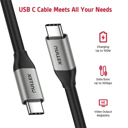 Unitek Type-C to Type-C (100W) 1Mt (4K 10Gbps Görüntü Aktarımı) Hızlı Şarj Kablosu C14082ABK