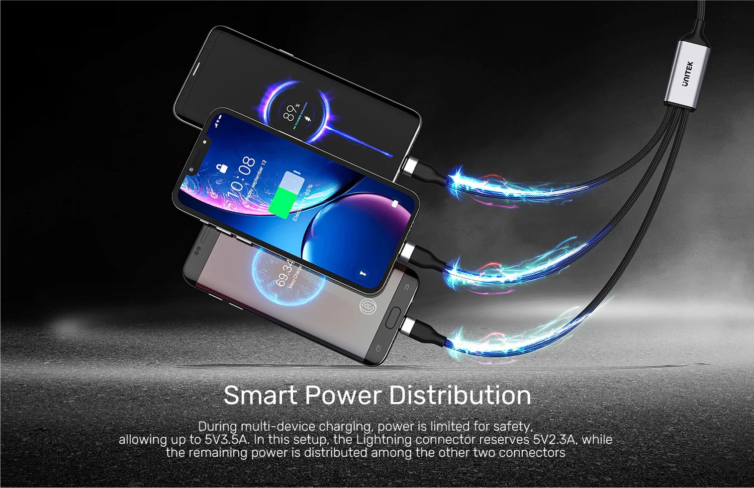 Unitek Type-C to Lightning/ USB-C/ Micro USB 1.5M Çoklu Şarj Kablosu 20W C14101AGY01-1.5M