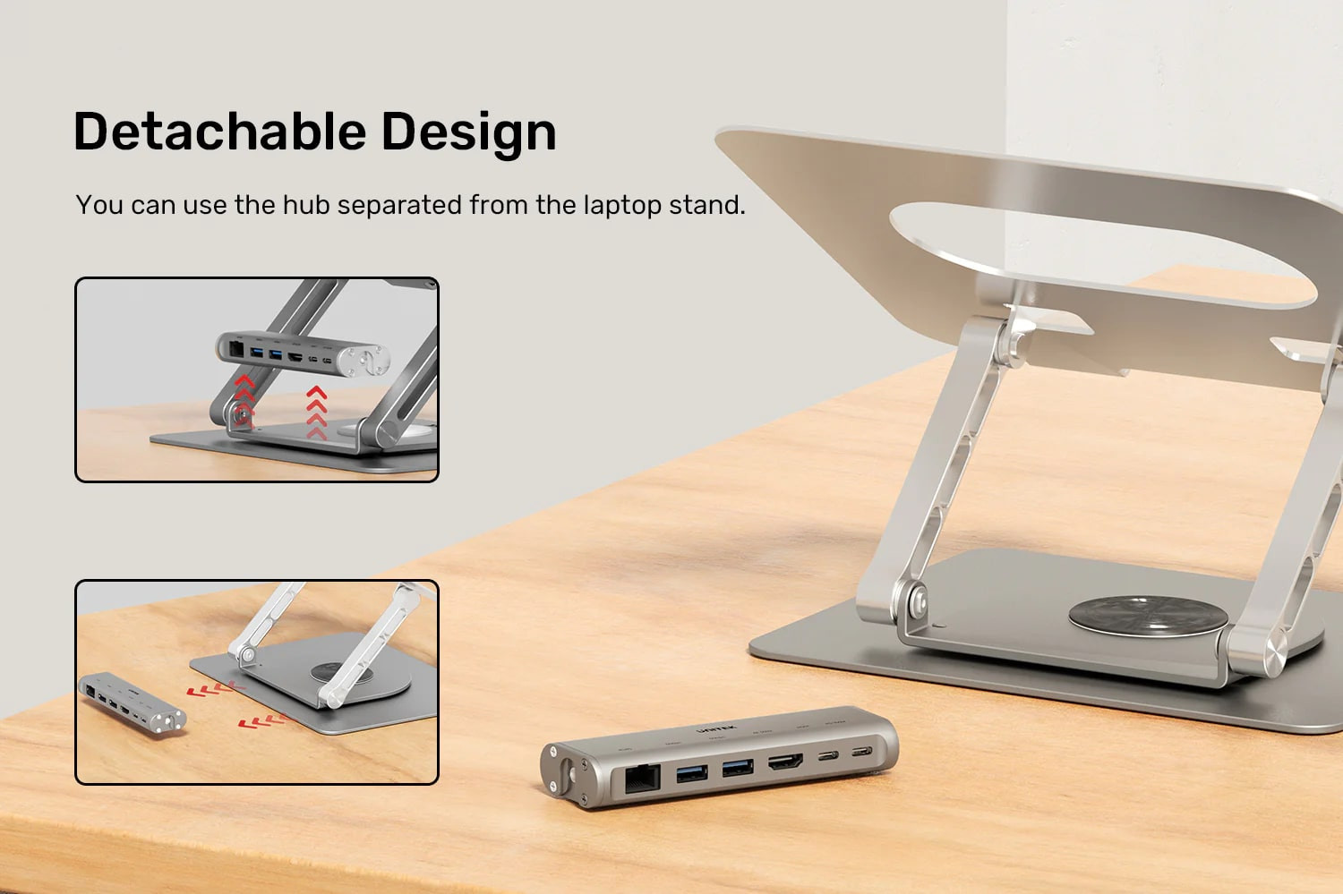 Unitek 360D 15.6″ Metal Notebook Standı Çıkarılabilir 5 in 1 USB-C Hub Dahil D1109B01