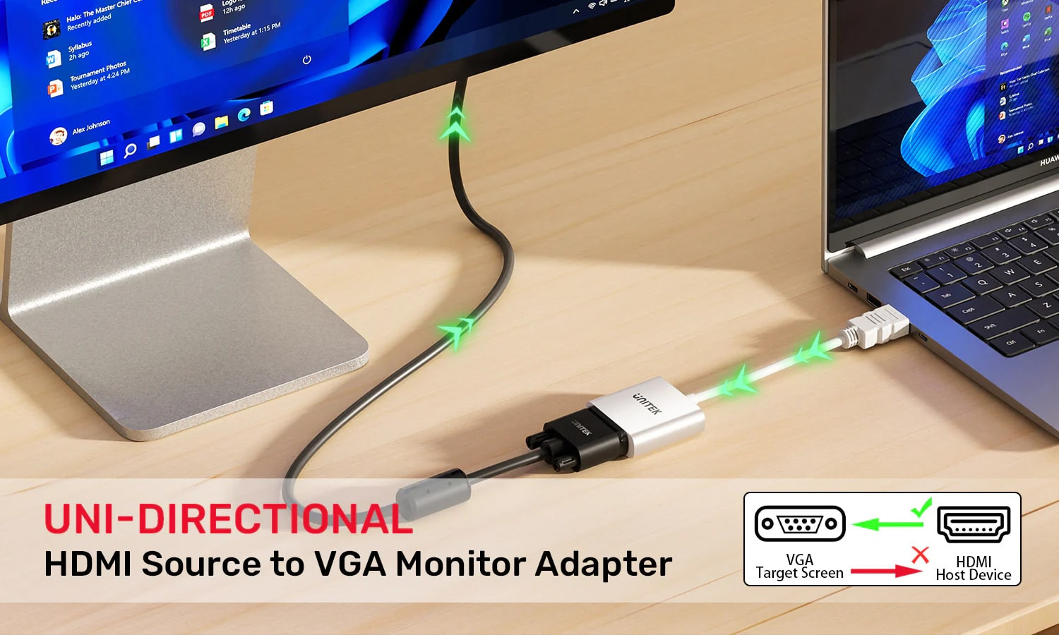 Unitek HDMI to VGA/3.5MM Ses Destekli Beyaz Dönüştürücü Kablo Y-6333C01