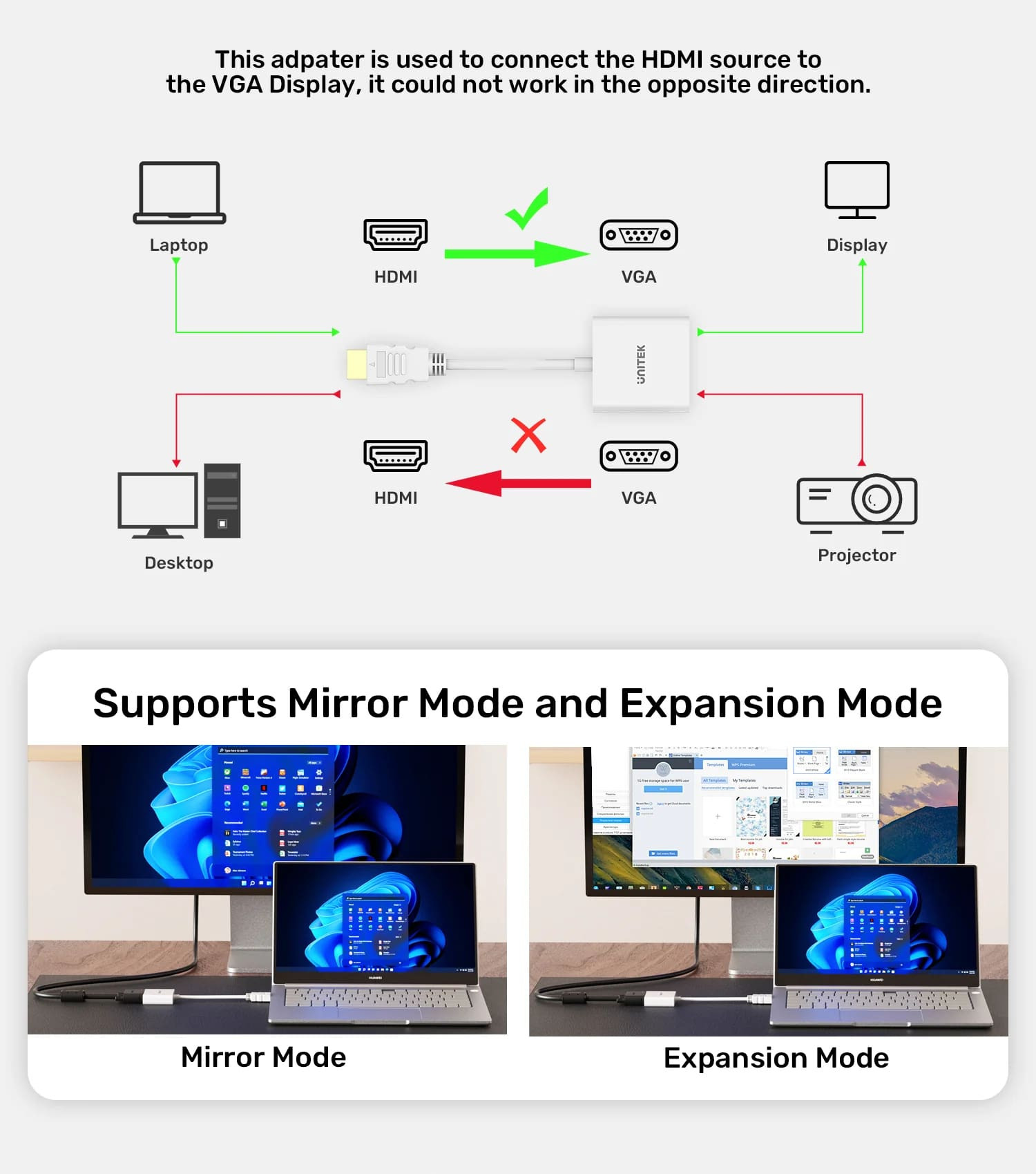 Unitek HDMI to VGA/3.5MM Ses Destekli Beyaz Dönüştürücü Kablo Y-6333C01