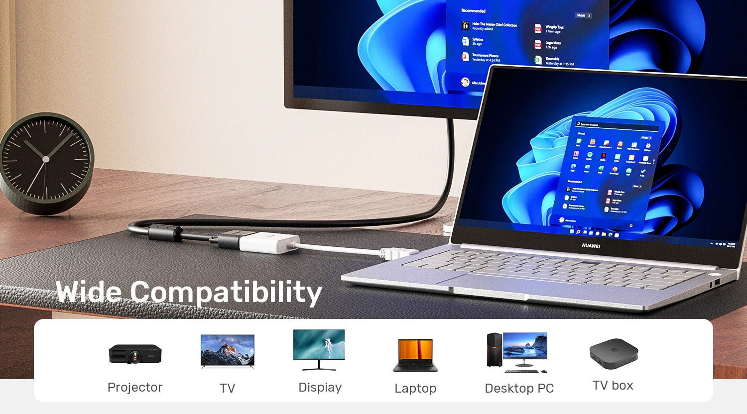 Unitek HDMI to VGA/3.5MM Ses Destekli Beyaz Dönüştürücü Kablo Y-6333C01