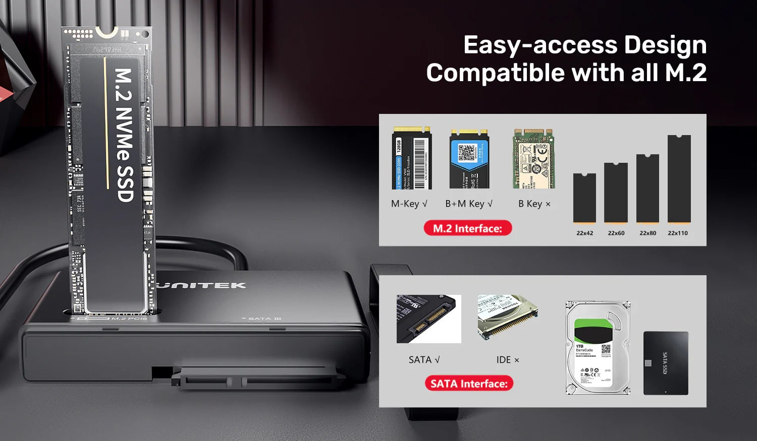 Unitek Type-C to M.2 NVME-SATA Dönüştürücü Adaptörü S1232A