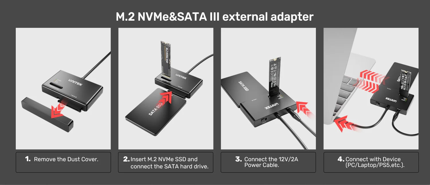 Unitek Type-C to M.2 NVME-SATA Dönüştürücü Adaptörü S1232A