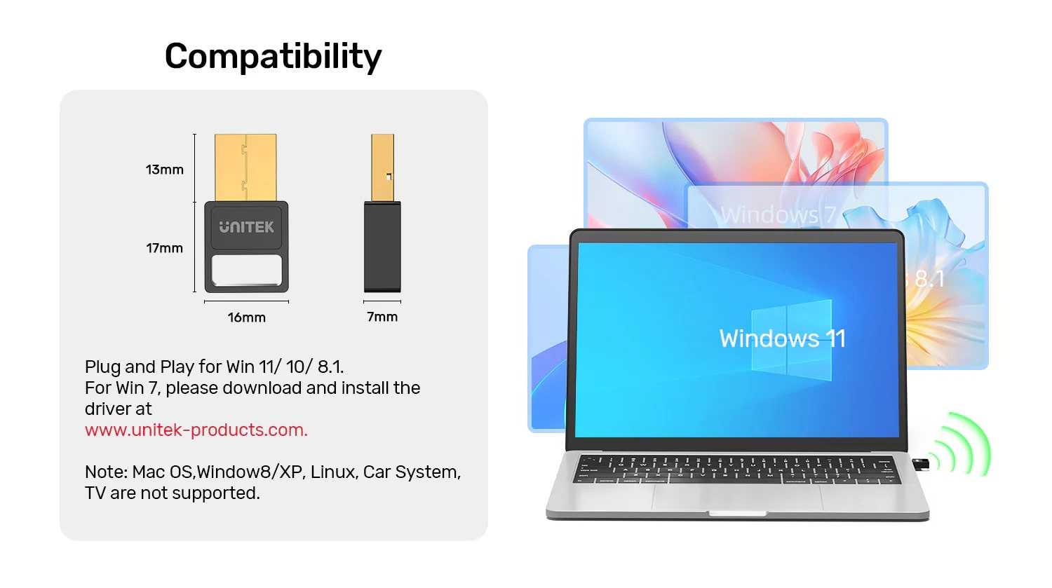 Unitek Usb Bluetooth v5.3 Kablosuz Adaptör B105B
