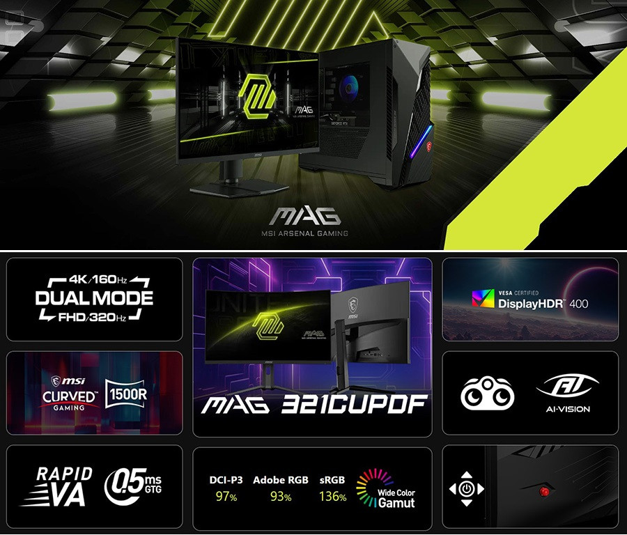 MSI MAG 321CUPDF 31.5″ 0.5ms 160Hz UHD VA FSync Curved Gaming Monitör