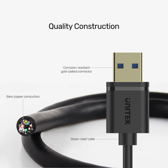 Unitek USB 3.0 Uzatma Kablosu 2Mt (M)USB 3.0 to (F)USB 3.0 Y-C459GBK