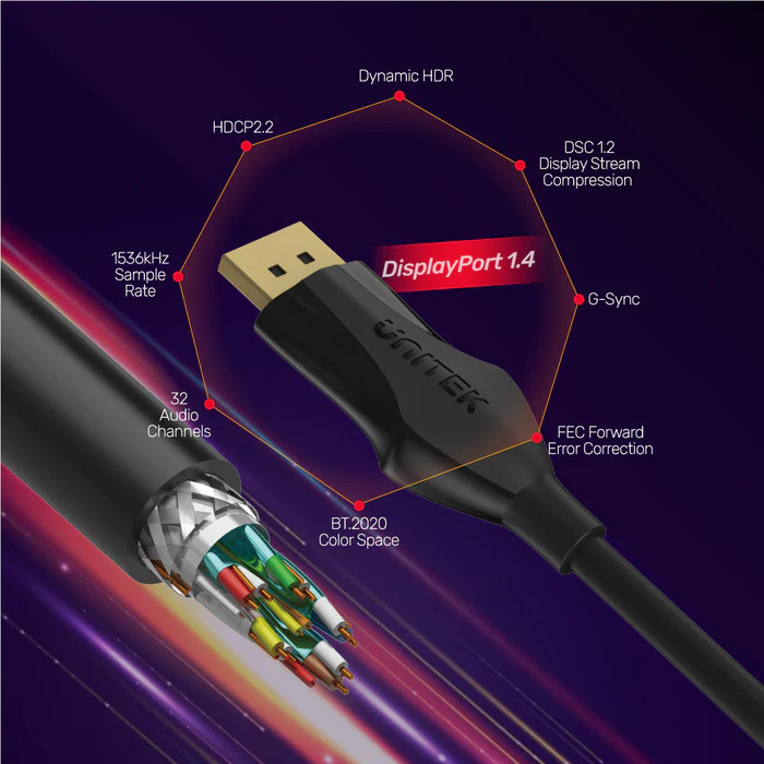 Unitek Displayport Kablo v1.4 8K 2Mt C1624BK-2M
