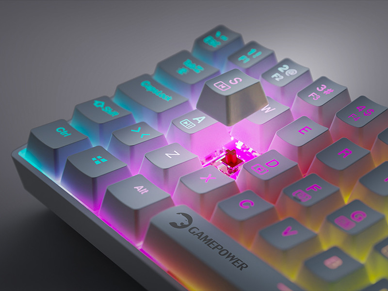 GamePower Lyra RGB 60M 61Tuş Beyaz Mekanik Kablolu Blue Switch Klavye - 3 Yıl Garantili