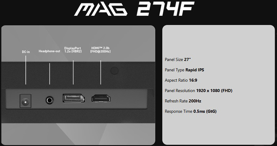 MSI MAG 274F 27″ 200Hz 0.5ms Adaptive Sync Full HD Flat Rapid IPS Gaming (Oyuncu) Monitör