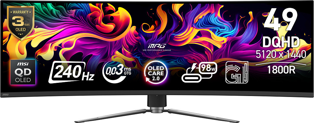 MSI MPG 491CQPX QD-OLED 49″ 240Hz 0.03ms Adaptive Sync Curved Dual QHD Curved Gaming (Oyuncu) Monitör