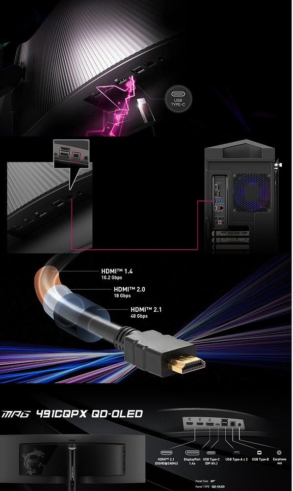 MSI MPG 491CQPX QD-OLED 49″ 240Hz 0.03ms Adaptive Sync Curved Dual QHD Curved Gaming (Oyuncu) Monitör