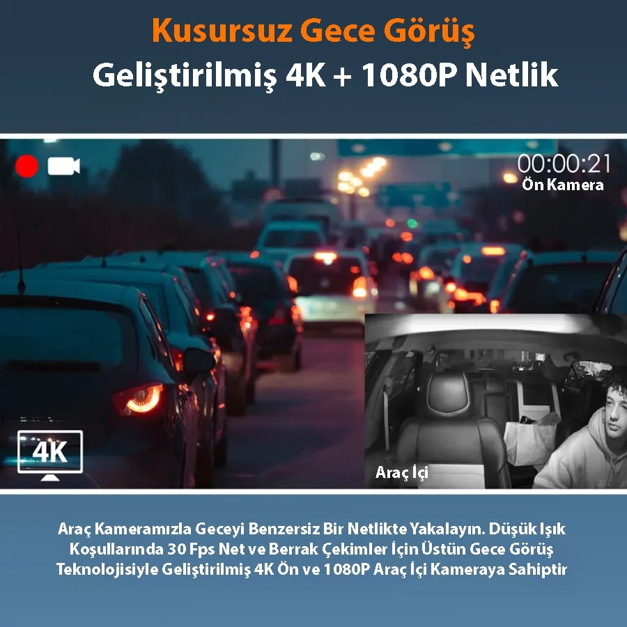 Rexing R316 4K GPS Wi-Fi Araç Kamerası + 64GB SD Kart ve ACC Bağlantı Kiti