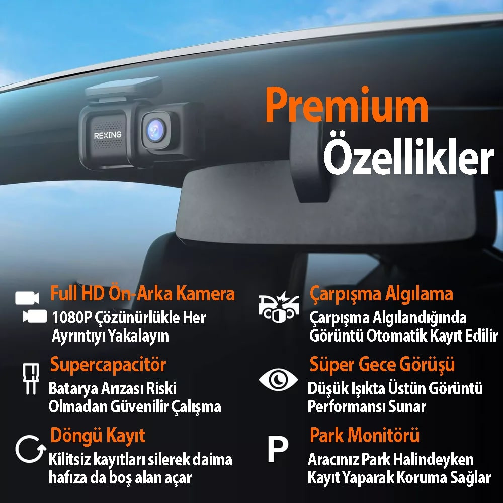 Rexing DT2 FHD 1080P Araç Kamerası + 32GB SD Kart