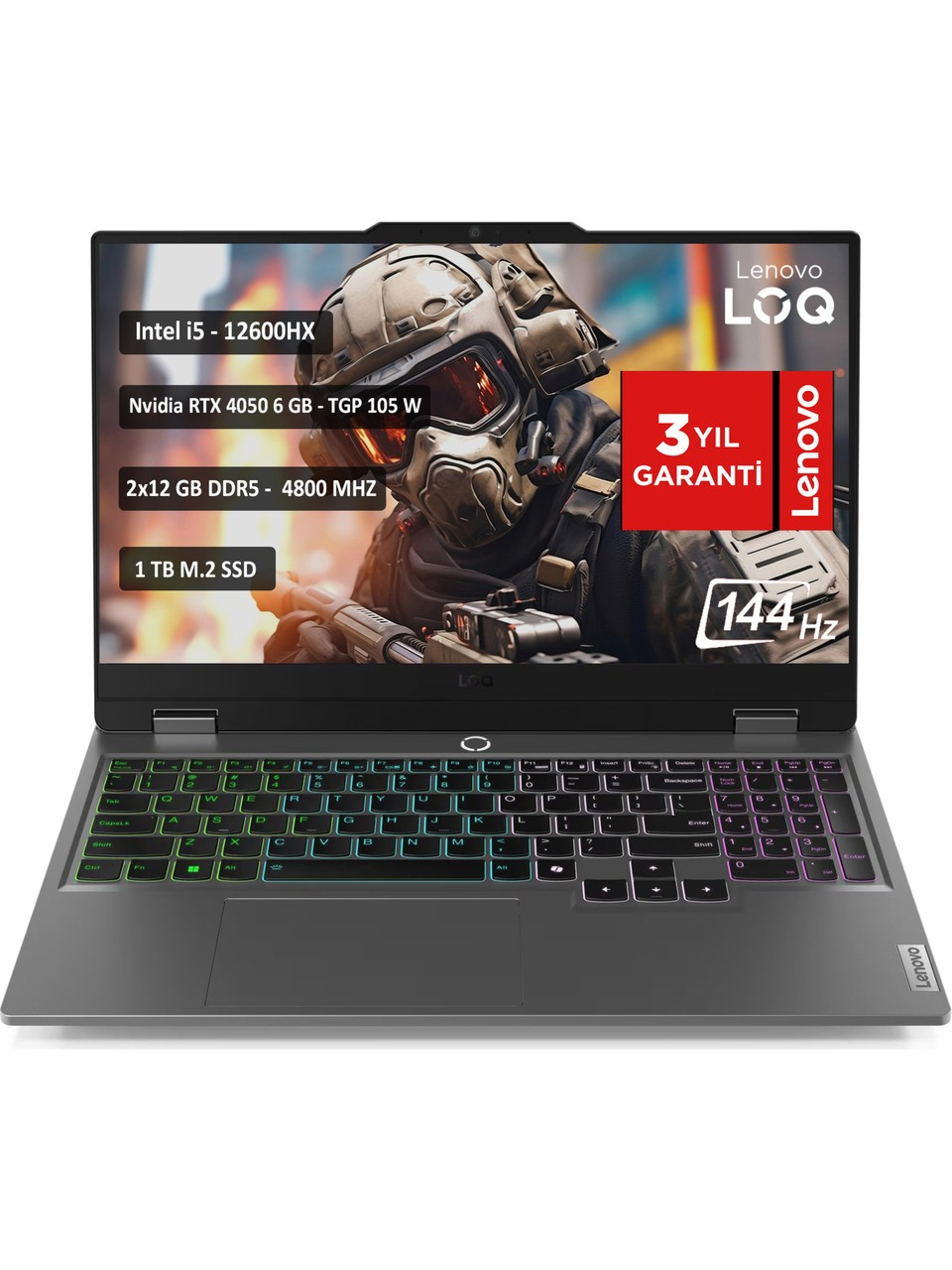 Lenovo LOQ 83GS00RYTR Intel Core i5 12600HX 24GB 1 TB SSD RTX4050 Freedos 15.6″ FHD Notebook