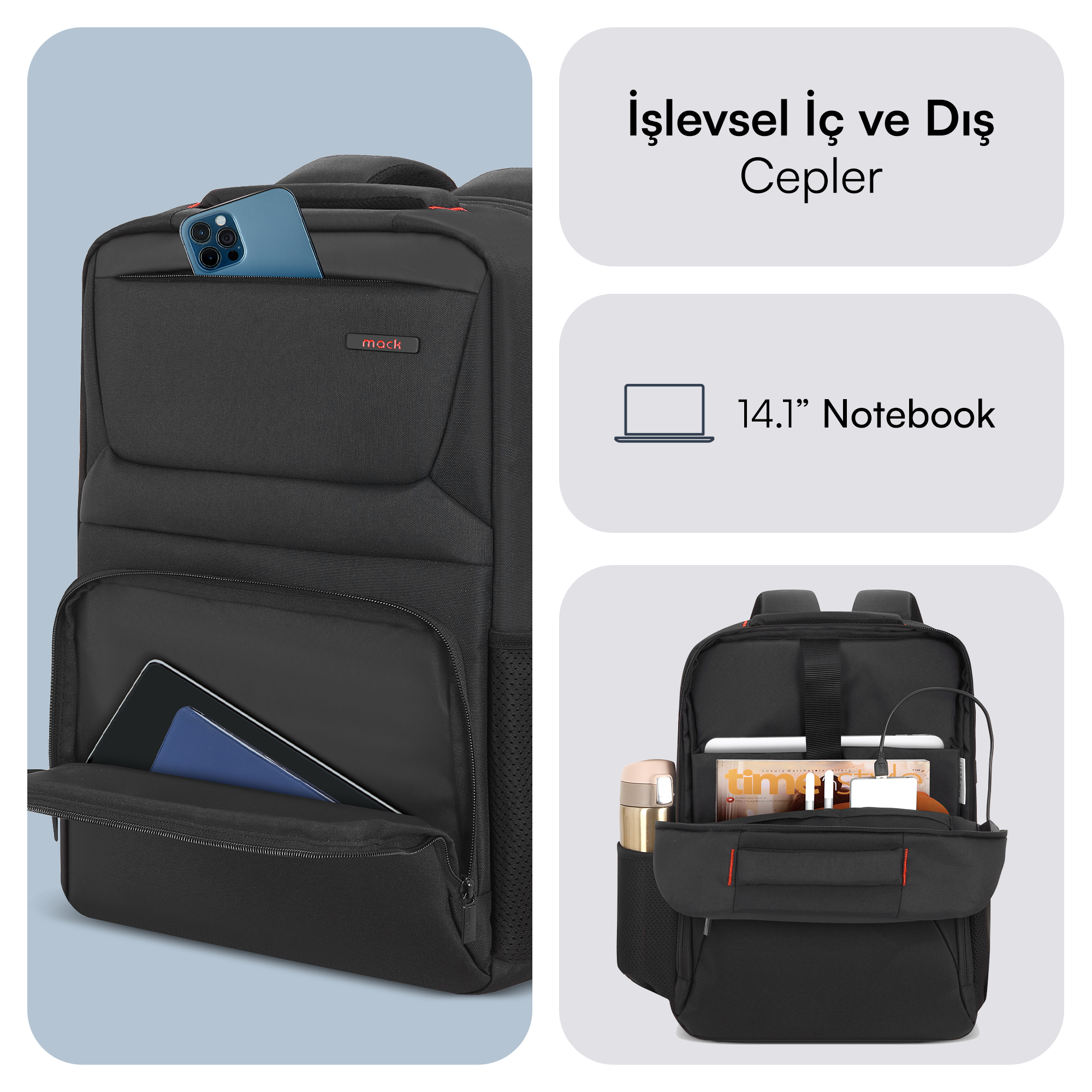 Mack MCC-804 14.1″ Business X Notebook Siyah Sırt Çantası