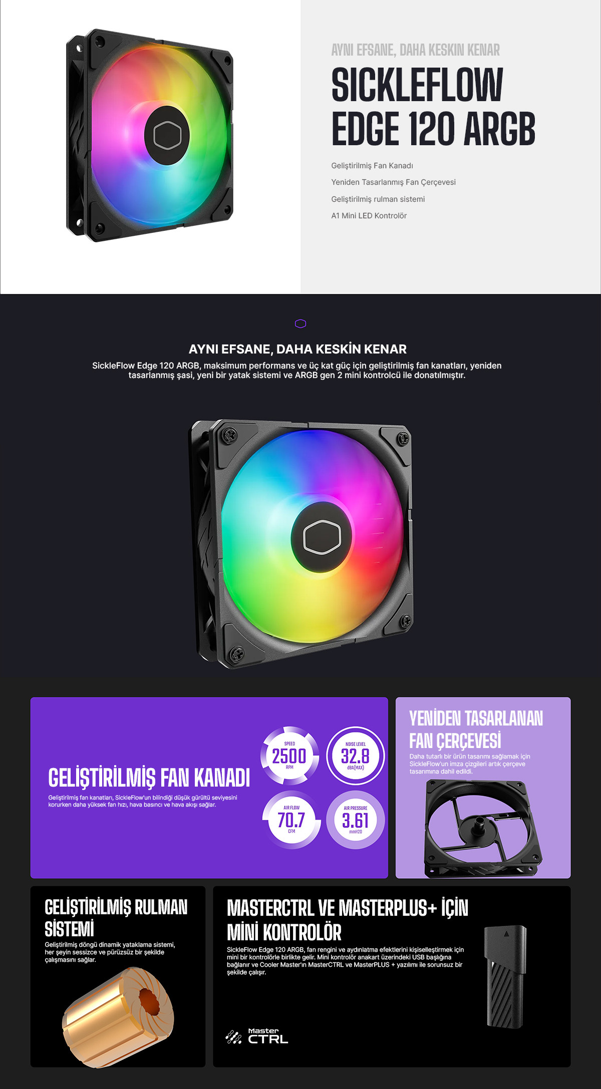 Cooler Master SickleFlow Edge 1x120mm ARGB Siyah Kasa Fanı