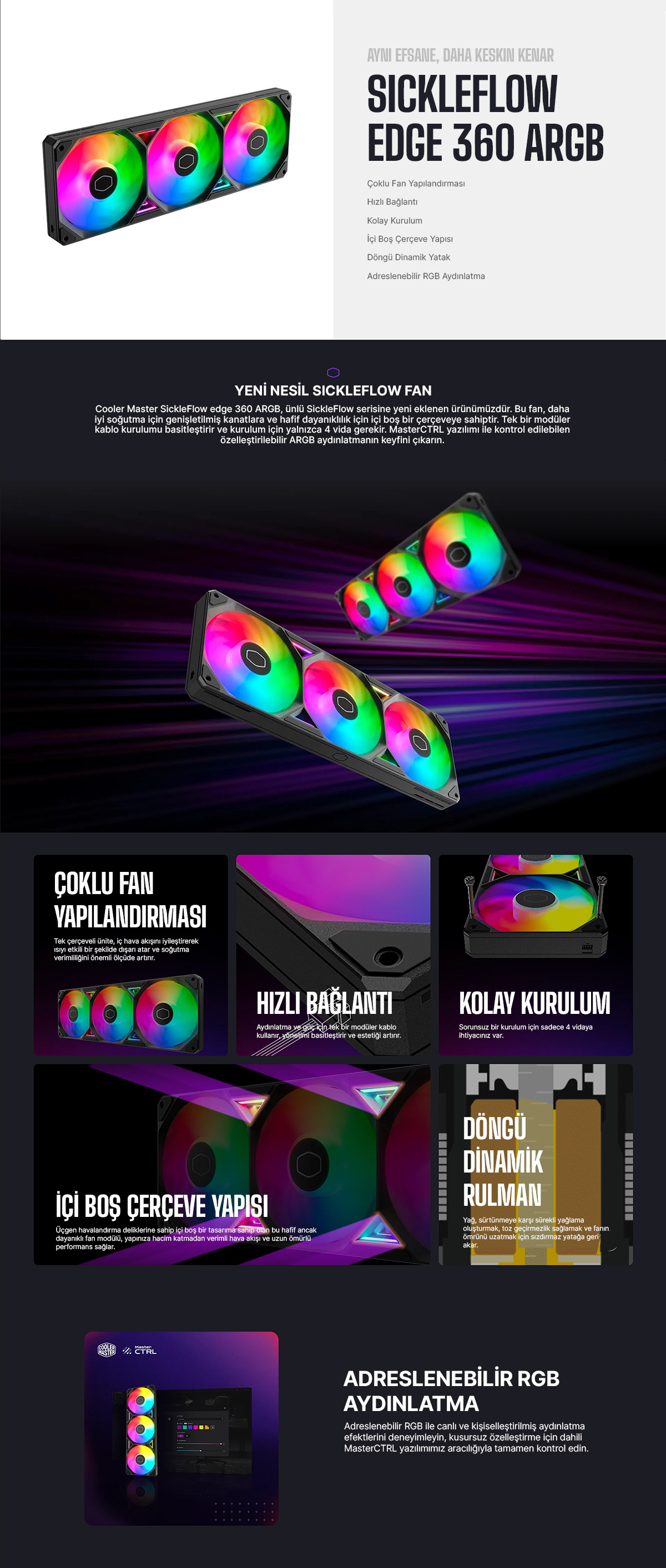 Cooler Master SickleFlow Edge 360 3x120mm ARGB Siyah Kasa Fanı