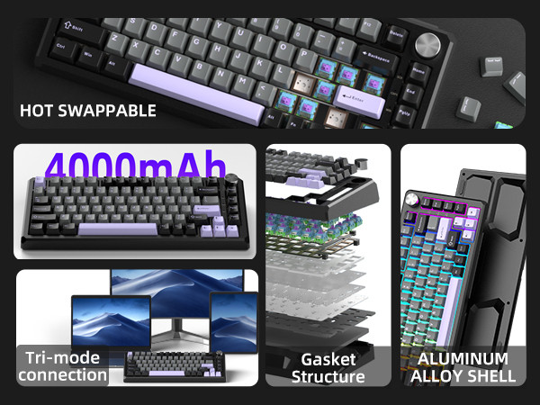 MageGee Captain75 82 Tuş Wireless/Bluetooth/Kablolu Manyetik RGB Hot-Swap Gasket Siyah Gaming Klavye