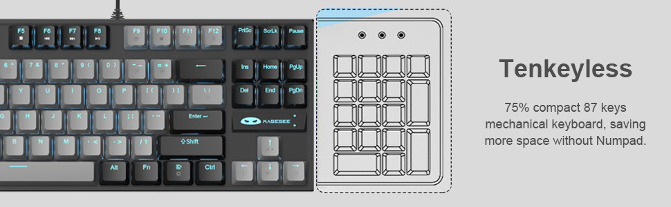 MageGee MK-STAR 87 Tuş Red Switch Gri-Siyah Kablolu Türkçe Q Mekanik Gaming Klavye